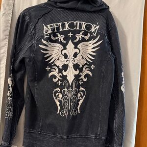 Affliction Charcoal Jacket with Ivory Winged Design